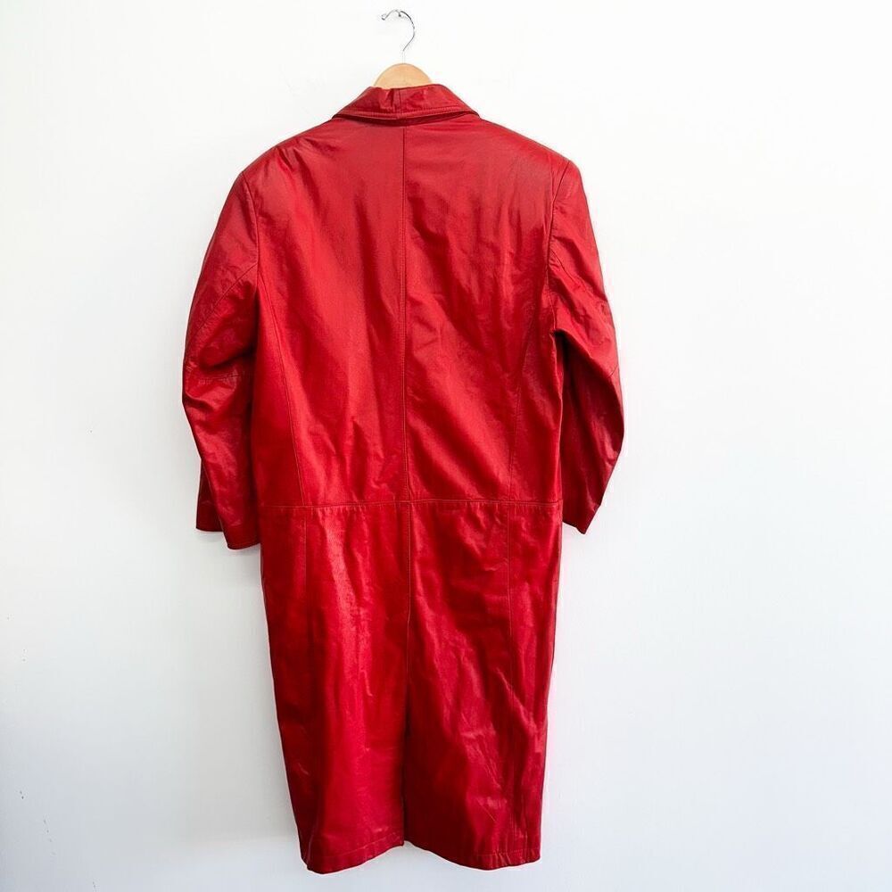 Wilsons Leather Women’s Bright Red Vintage 80s Double Breasted Leather Trench Co - Picture 4 of 16